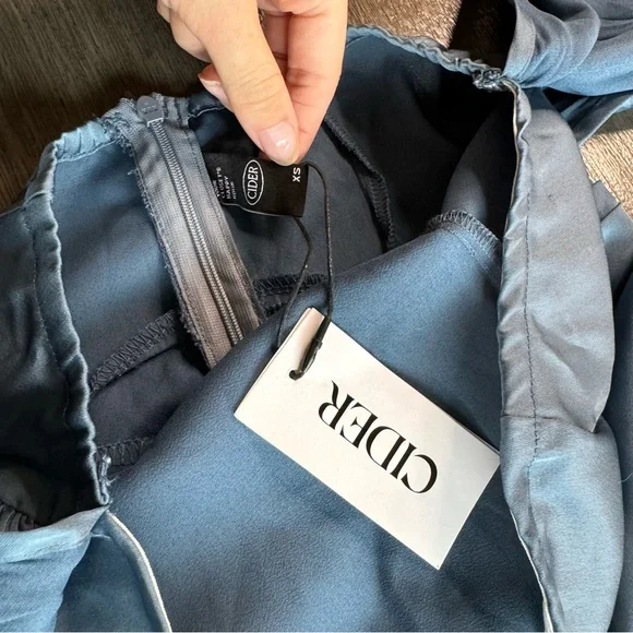 NWT Cider Dark Teal Blue Satin Mini Dress Strapless Tie XS - Picture 8 of 10